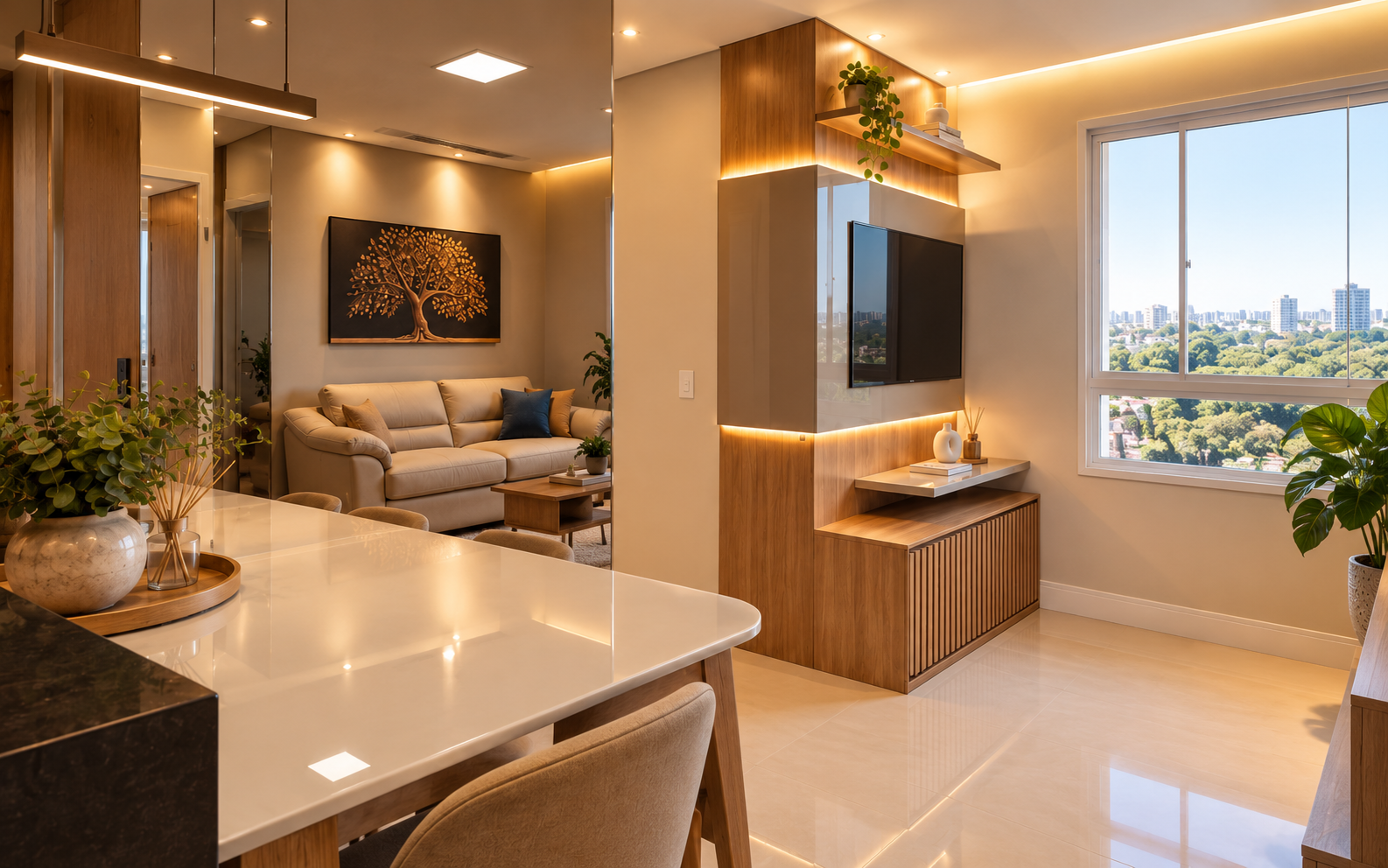 Sala e cozinha planejadas de alto padrão